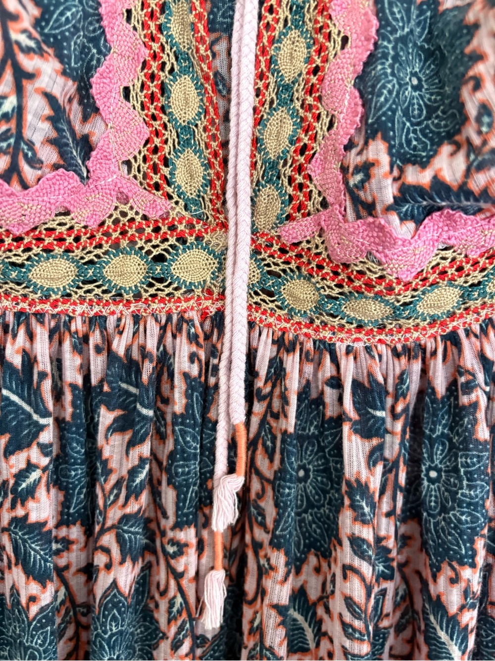 Free People in Blue, Pink & Coral Boho Peasant Dress Size XS - Picture 4 of 9